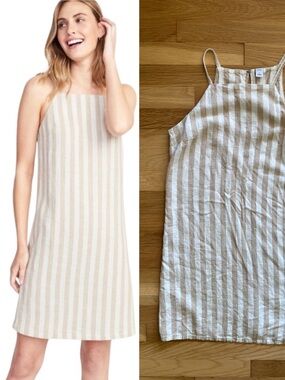 Old Navy Beige and White Striped Mini Dress